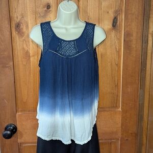 Jolt Blue and White Sleeveless Tank Top with Embroidered Detail